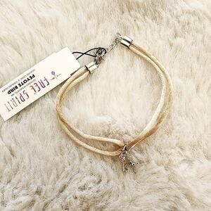 NEW Peyote Bird Free Spirit Sterling Silver Key Cross Double Charm Cord Bracelet